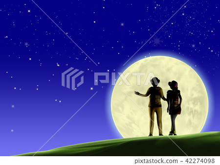 The moon couple full moon copy space - Stock Illustration [42274098] - PIXTA
