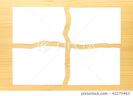 White Ripped Paper 4 Parts on Wood Background White Ripped Paper 4 Parts on Wood Background 42275463