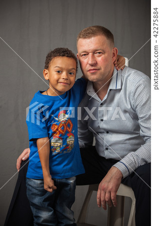 Dad and son, interracial family, family  42275884
