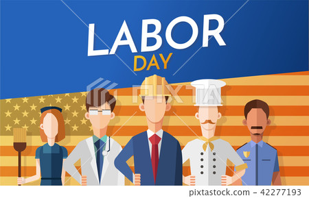 Labor day card with people occupation difference with American Flag. Labor day card with people occupation difference with American Flag. 42277193