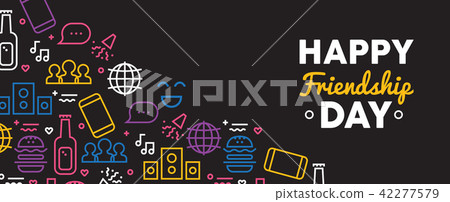 Friendship Day Web Banner Of Social Party Icons Stock
