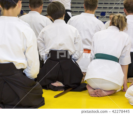 People in kimono on martial arts weapon training seminar 42278445