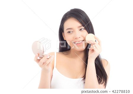 Portrait beautiful asian woman apply powder puff Portrait beautiful asian woman apply powder puff 42278810