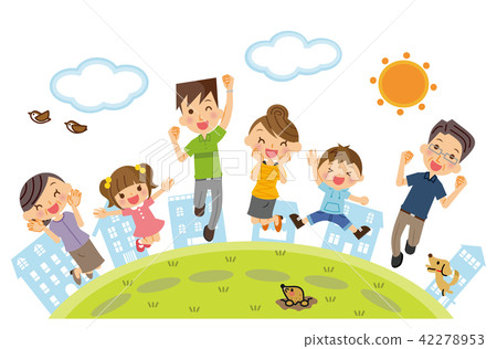 Three generations family jump Three generations family jump 42278953