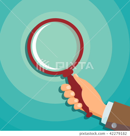 Hand Holding Magnifying Glass Vector. Data Analyzing Business Concept. Loupe, Focus. Flat 42279182