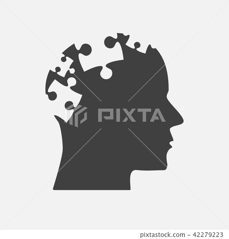 Grey Puzzle Piece Silhouette Head Vector Jigsaw. - Stock Illustration ...