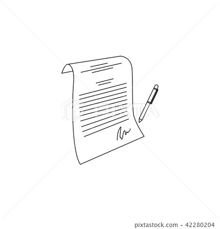 Vector sketch contract paper document with pen Vector sketch contract paper document with pen 42280204