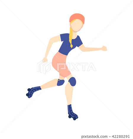 Vector flat girl roller skating isolated 42280291