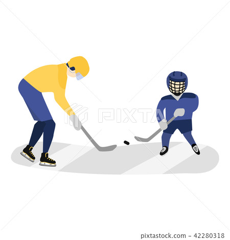 Father and son playing hockey together 42280318