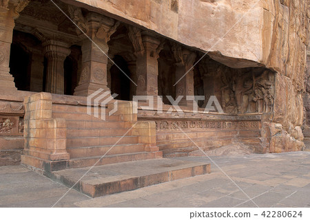 Cave 3: Entrance. Pillared verandah, Badami Caves Cave 3: Entrance. Pillared verandah, Badami Caves 42280624