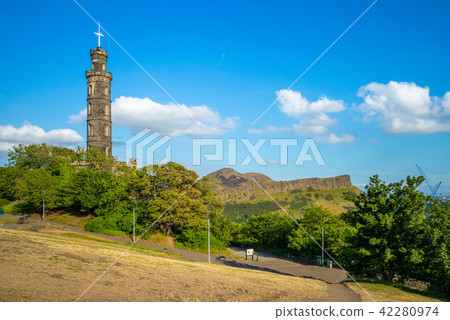 landscape of calton hill and nelson monument, uk 42280974