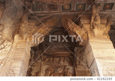Cave 3 : View of verandah, from outside, Badami 42282285