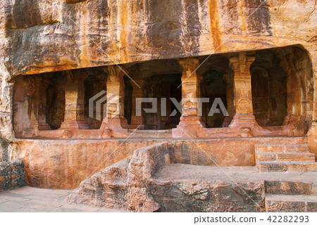 Cave 4 : Facade in Badami caves Badami Karnataka Cave 4 : Facade in Badami caves Badami Karnataka 42282293