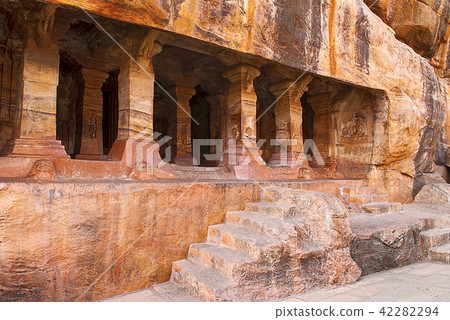 Cave 4 : Facade in Badami caves, Badami Karnataka Cave 4 : Facade in Badami caves, Badami Karnataka 42282294