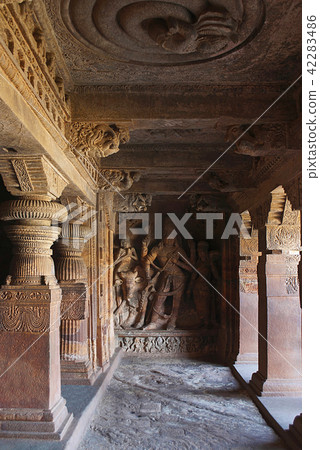 Cave 1: A sculpture depicting Nandi, Badami Caves Cave 1: A sculpture depicting Nandi, Badami Caves 42283486