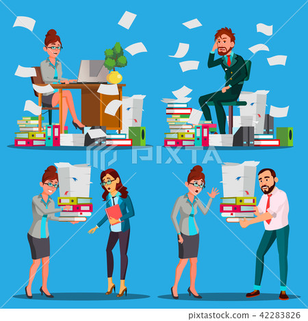 Business People Doing Paperwork Vector. Office Workers. Very Busy Day. To Excessive Work. Accounting Business People Doing Paperwork Vector. Office Workers. Very Busy Day. To Excessive Work. Accounting 42283826