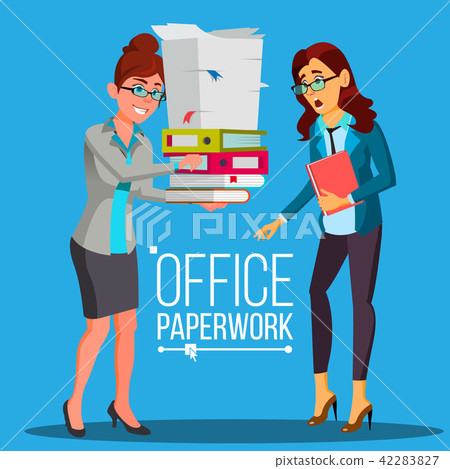 Business Woman Doing Paperwork Vector. Office Worker. Very Busy Day. To Excessive Work. Accounting Business Woman Doing Paperwork Vector. Office Worker. Very Busy Day. To Excessive Work. Accounting 42283827