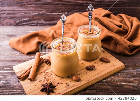 Toffee caramel dessert in jar 42284026