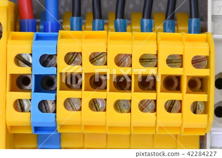 Electrical panel in switchgear cabinet close-up Electrical panel in switchgear cabinet close-up 42284227