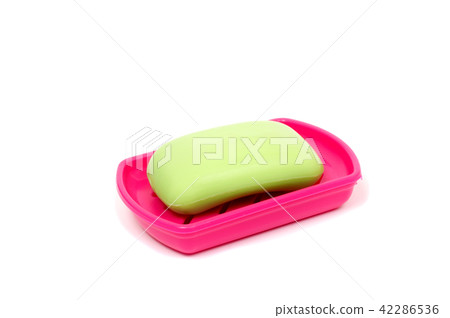 Soap in soap dish isolated on a white background. Soap in soap dish isolated on a white background. 42286536