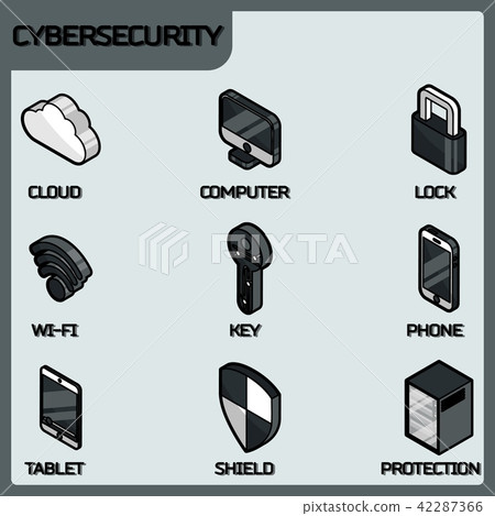 Cybersecurity color outline isometric icons 42287366