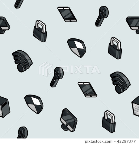 Cybersecurity color outline isometric pattern Cybersecurity color outline isometric pattern 42287377