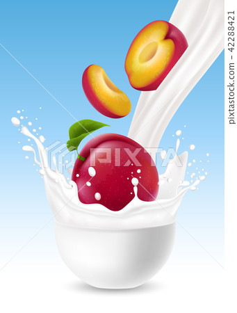 Milk splash with plum fruit 42288421