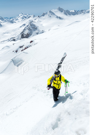 Winter snow covered mountain peaks in Caucasus. Great place for winter sports Winter snow covered mountain peaks in Caucasus. Great place for winter sports 42290701