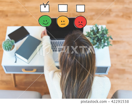 Survey with woman using laptop Survey with woman using laptop 42291538