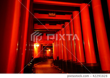 京都伏見Inari Taisha神社的Senbon torii在晚上 42291828