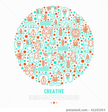 Creative concept in circle with thin line icons - Stock Illustration ...