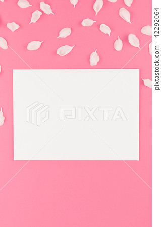 Flat lay of white postcard mock up with petals 42292064