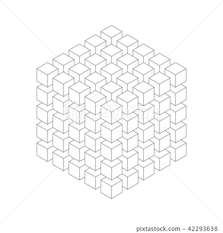 Geometric cube of smaller isometric cubes. Abstract design element. Science or construction concept Geometric cube of smaller isometric cubes. Abstract design element. Science or construction concept 42293638