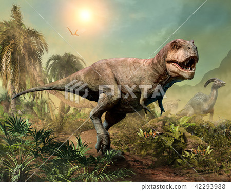 Tyrannosaurus rex scene 3D illustration 42293988