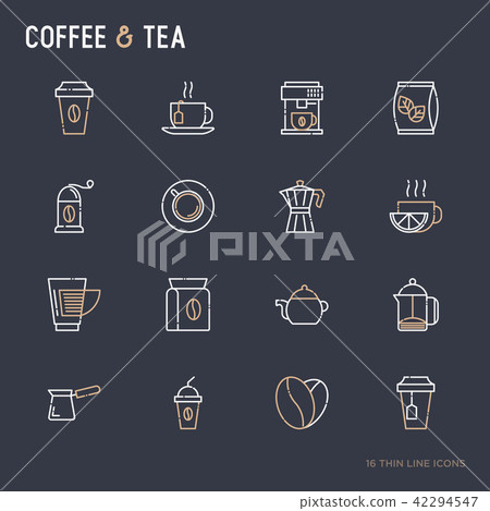 Coffee and tea thin line icons set - Stock Illustration [42294547] - PIXTA