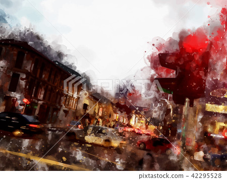Colorful streetscape watercolor painting style Colorful streetscape watercolor painting style 42295528