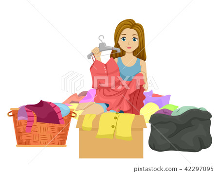 Teen Girl Declutter Clothes Illustration 42297095