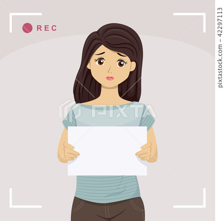 Teen Girl Sad Record Hold Paper Illustration 42297113