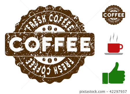 Fresh Coffee Badge Stamp with Dust Surface Fresh Coffee Badge Stamp with Dust Surface 42297937