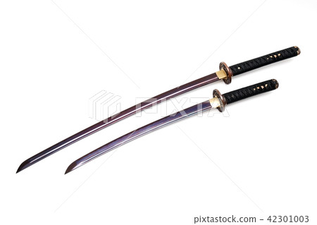Katana and wakizashi Japanese swords isolated in w Katana and wakizashi Japanese swords isolated in w 42301003