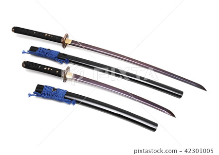 Katana and wakizashi Japanese swords isolated in w Katana and wakizashi Japanese swords isolated in w 42301005
