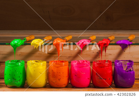 colorful of plastisol ink in glass barrel colorful of plastisol ink in glass barrel 42302826