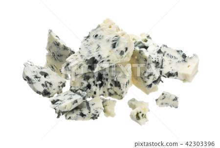 Danish blue cheese isolated on white background with clipping path 42303396