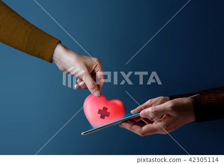 Online Donation Concept. Woman making Donate Online Donation Concept. Woman making Donate 42305114