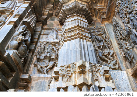 Ornate wall panel reliefs and Hindu deities, Belur 42305961