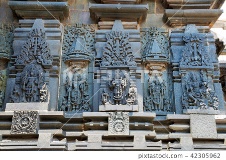 Ornate wall panel reliefs and Hindu deities, Belur 42305962