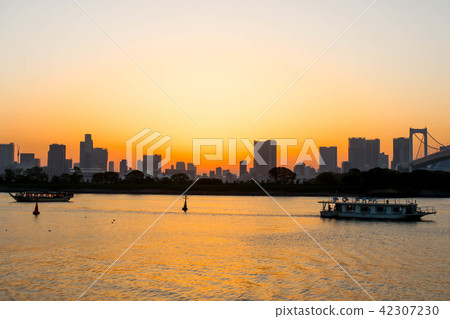 Landscapes sunset and boat at sumida river sunset 42307230