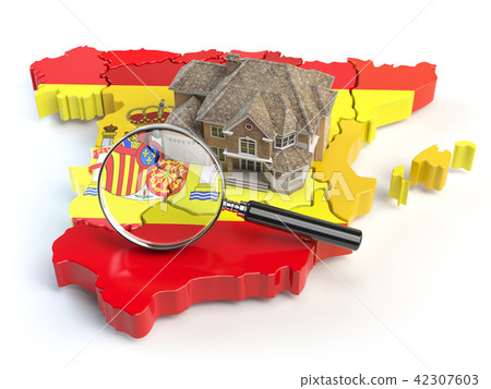House and loupe on the map of Spain in colors House and loupe on the map of Spain in colors 42307603