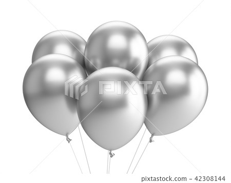 3D Rendering silver Balloons Isolated on white - Stock Illustration ...