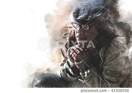 homeless man looking forward watercolor painting homeless man looking forward watercolor painting 42308508